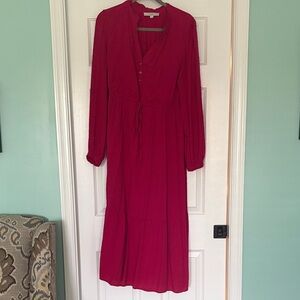 LOFT Vibrant Red Long Sleeve Dress